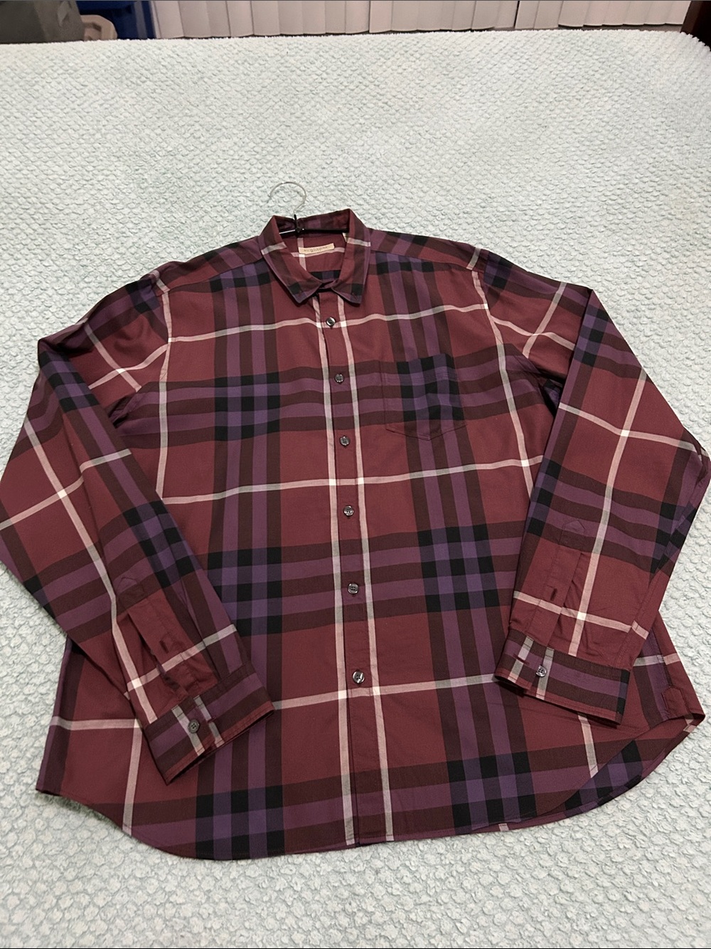 Burberry Burgundy and Black Plaid Button-Down Shirt - Picture 12 of 12